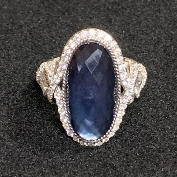 Judith Ripka Ring Size 11 Sterling Silver, Hematite Doublet and CZ's Statement - Picture 1 of 10